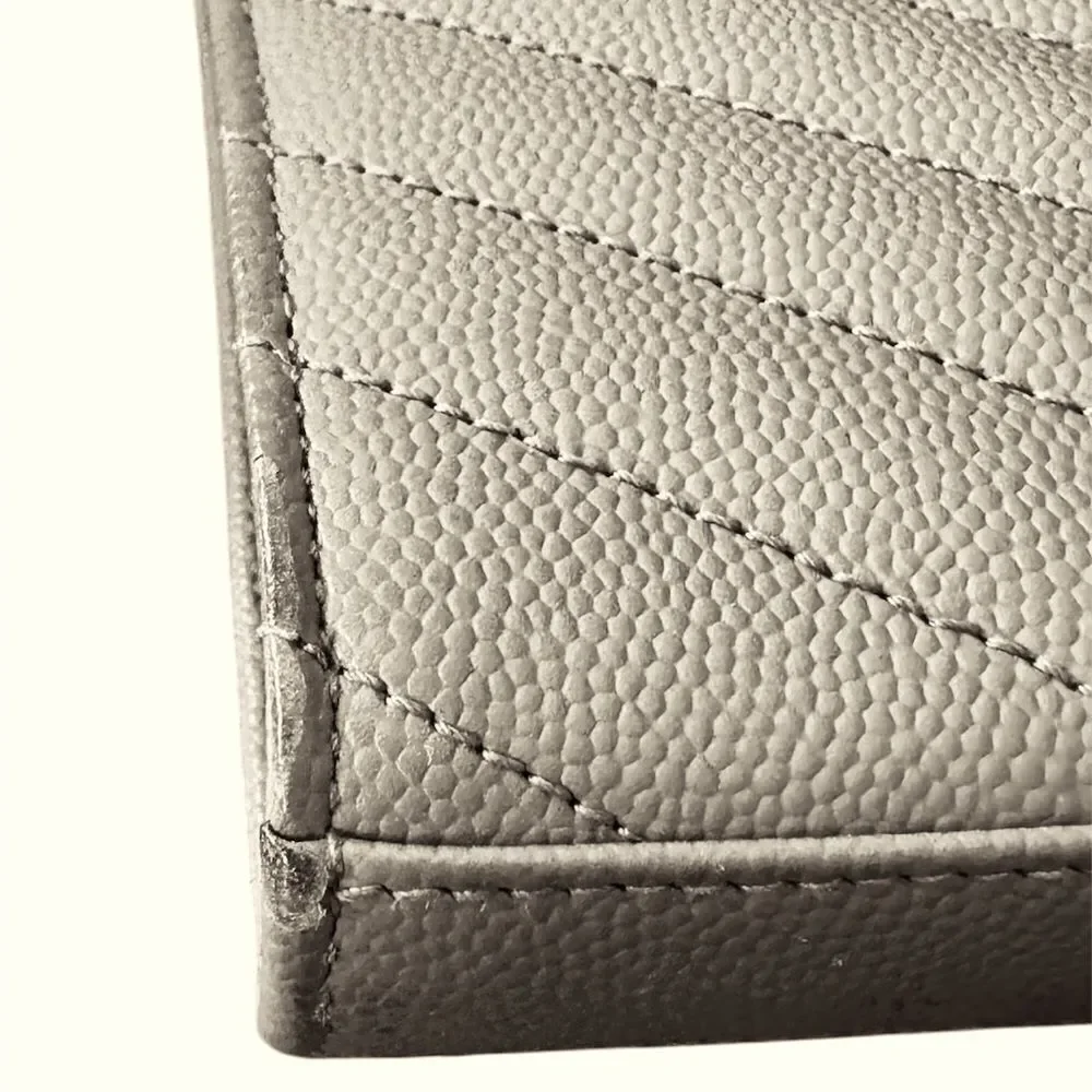 Auth Saint Laurent Gray Caviar Quilted Cassandre Wallet On Chain (WOC) Clutch